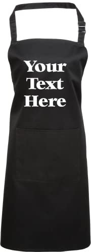 Personalised Apron For Women Men - Any Text - Customised Aprons Kitchen Baking Funny With Pockets - 38 Colours (Black)