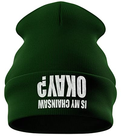 Purple Print House is My Chainsaw Okay Beanie Hat Men - Funny Tree Surgeon Birthday Gift for Him - Tree Surgery Arborist