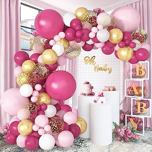 Luftballon Girlande Rosa, 127 Stück Ballons Girlande Rosa Weiß Gold, Konfetti Luftballons für Geburtstag Hochzeit Baby Shower Valentine Prinzessin Party Dekoration