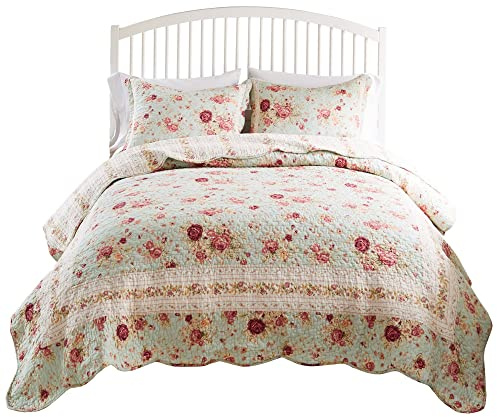 Greenland Home Antique Rose Parure de lit 100% Coton pour très Grand lit/très Grand lit californien (3 pièces), Bleu