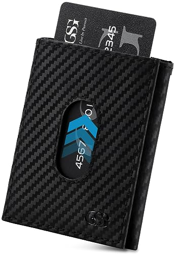 GSG SINCE 1998 GSG Slim Wallet mit Münzfach RFID-Schutz Klein Geldbörse Herren & Damen Mini Kartenetui Kreditkartenetui Portmonee Leder Portemonnaie Geldbeutel Schwarz(Karbonfaser).