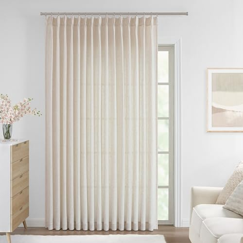 Vision Home Halbtransparente Vorhänge mit Quetschfalten, strukturiertes Leinen-Mischgewebe, lichtfilternd, für Wohn-, Schlafzimmer, Terrasse, Quetschfaltenvorhänge mit Haken, 213,4 cm B x 274,3 cm L