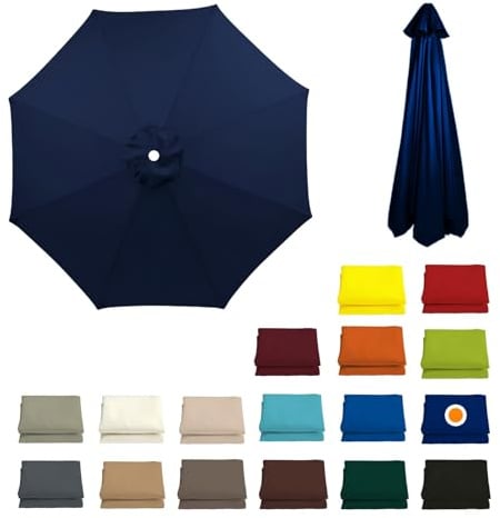 300CM Sonnenschirm Ersatzbezug 8 Rippen 230CM 270CM Rund Ersatztuch Terrassenschirm Sonnenschirm Bespannung Ampelschirm Bezug Wasserdicht Ersatz Baldachin Für Balkon, Garten, Pool Und Strand(Navy Blue