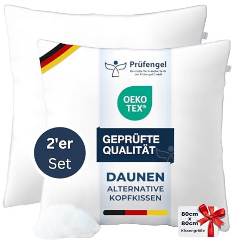 Hatchka 2er Set Daunenalternative Kopfkissen 80x80 -Hochwertige Daunenkissen Alternative Kissen Füllung, Langlebig & Atmungsaktiv Hochwertige Daunenalternative Kopfkissen 80x80 für erholsamen Schlaf