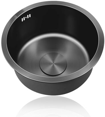 Lavello Cucina 1 Vasca Nero,Lavandino Cucina Piccolo,Lavabo Cucina In Acciaio Inox,Lavabo Tondo con Set Di Drenaggio,Installazione Appoggio o Sottopiano (Ø 28cm)