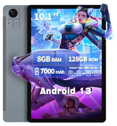 Tablet 10,1 pulgadas, Dual 4G LTE Metal Tablet Android 13, Tableta para juegos Unisoc T606 CPU 8GB+128GB SSD, Cámara de 13MP+5MP, Batería de 7000mAh, Compatible con 5G WiFi, BT5.0, GPS, OTG, 438.5g