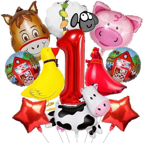 Bauernhof Tiere Folienballon, 11 Stück Farm Luftballons Kindergeburtstag, Helium Ballons Geburtstag Deko Niedlich Tier Folienballons für Bauernhof Themenparty Dekorationen (1 Jahre)