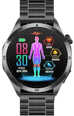 Knauermann PRO 3 Fan Edition rund (2025) Schwarz, Gesundheitsuhr Smartwatch mit Telefoniefunktion, EKG Plus HRV und SOS Funktion, BT Bluetooth, Schlafapnoe, Titan Schwarz