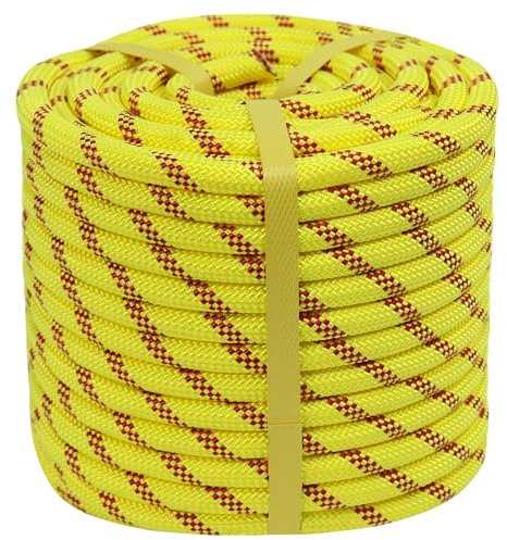 CRAYZA Braided Polyester Rope (3/8 in x 100 ft) Arborist Climbing Rope for Tree Climbing Pulling Swing Sailing, Fluorescent Yellow/Red