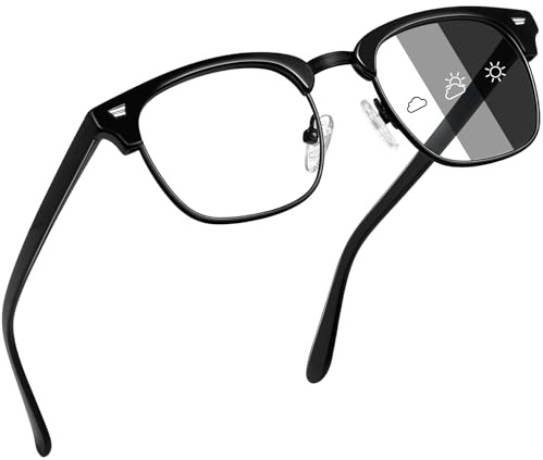 Joopin Halbrahmen Selbsttönende Blaulichtfilter Brille TR90 Computerbrille | Photochrom Anti-blaulichtbrille, UV400, Retro, Gaming Bildschirmarbeit, Bür, Computer, Smartphone, Fahren, Outdoor