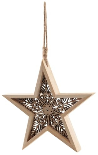 Hänger Stern Holz MDF 19,5 cm Natur Holzstern zum Aufhängen, Holzdeko Weihnachten, Weihnachtsdeko – Logbuch-Verlag