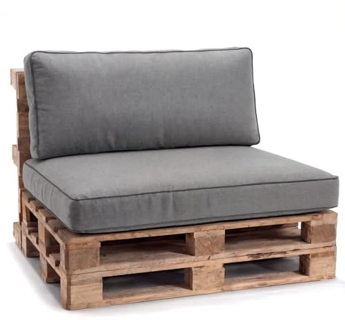 Gutekissen® Palettenkissen Set für Gartenmöbel – Sitz- und Rückenkissen für Europaletten, Outdoor Auflagen für Palettensofa & Lounge PWK (Grau, Set (Sitzkissen 120x80+Rückenlehne 120x40))