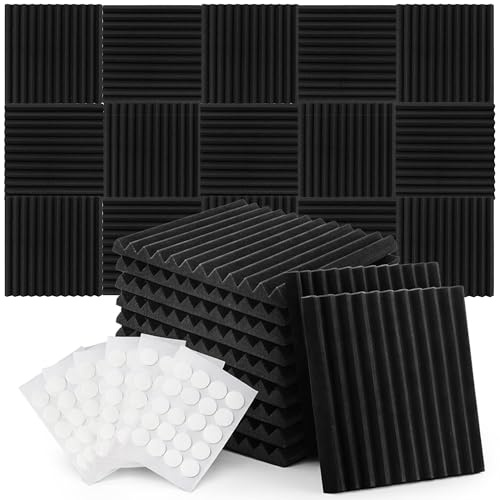 24Pack Wall Sound Proofing Panels: 30x30x2.5cm High-Density Acoustic Foam | Acoustic Wall Panels with Double-Sided Tape for Recording Studios Home Offices and Rooms