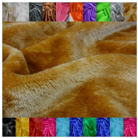 Fabrics-City goldbraun stretch Kaninchen Fell Plüsch Stoff Hocker Kaninchenfell Kunstpelz Kuschelfell Webpelz Teddyfell Bastelmaterial Möbelbezug Winterdekoration Polsterstoff, 3771