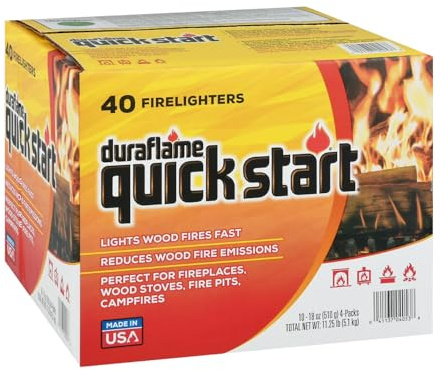 Duraflame Quick Start Firelighters – 40 Count Case | Instant, Clean & Reliable Fire Starting for Fireplaces, Grills, Fire Pits & Camping Adventures
