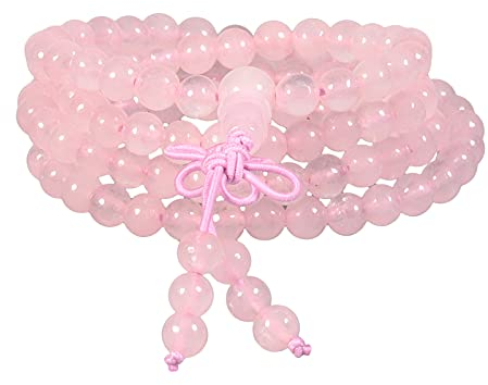 KYEYGWO 108 Gebet Mala Perlen Armband für Damen Herren, 6mm Tibetisch-buddhistischen Heilstein Halskette für Unisex, Rosenquarz