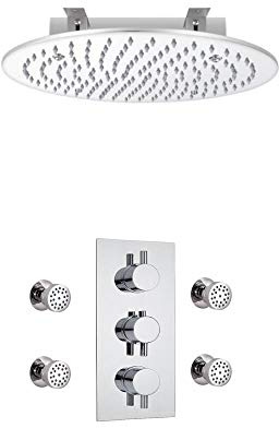 MILANO Mixer Valve 400mm Round Recessed Shower Head Body Jets Chrome