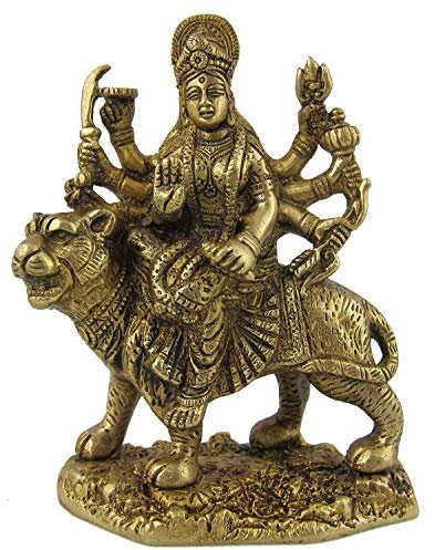 FASHERATI Brass Statue and Sculpture of Goddess Maa Durga Idol Hindu Art Puja Gifts,(Lxbxh - 10.16X 5.08 X 13.33) Cms Weight - 900 Grams.
