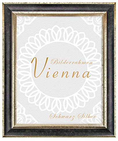 BIRAPA Bilderrahmen silber Vienna Rahmen 29,7x42 cm - Bilderrahmen vintage in Schwarz Silber, Bilderrahmen Holz mit Zierleiste innen und außen, Fotorahmen, Holzrahmen