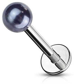 Paula & Fritz® Labret Piercing 8-mm 1,2-mm Lippenpiercing Stecker Ohr Silber Damen Herren Tragus Conch Kugel Stab Chirurgenstahl Perle Schwarz