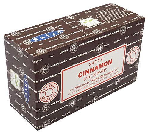 Satya Zimt-Räucherstäbchen, Exportqualität, Box mit 180 g, 12 Packungen mit 15 g