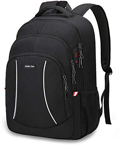 Della Gao Laptop-Rucksack Männer, Arbeit Business-Rucksack Wasserdichte Rucksacktasche Damen Tagesrucksack mit USB-Ladeanschluss Rucksack für Männer Frauen Work Travel Schwarz