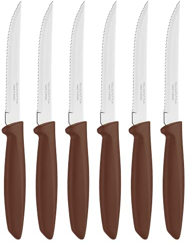 Tramontina Kitchen Knives Set of 6, Serrated Fruit Tomato Cooking Knife, Vegetable Chopper Peeler, Stainless Steel, Multipurpose, Pointed Tip, Brown, 23498454