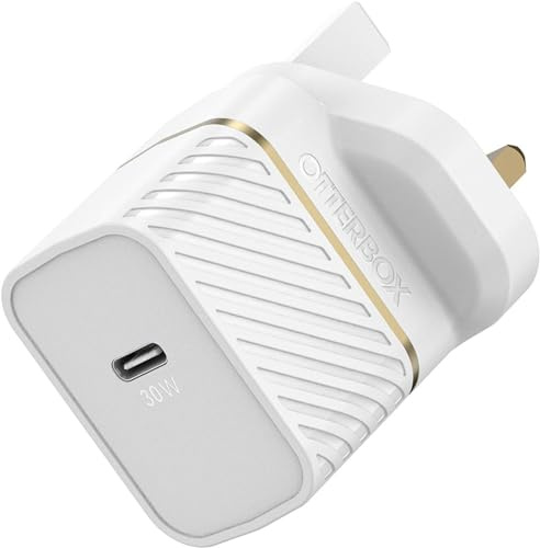Otterbox UK Cargador de Pared USB-C PD GAN 30W, Cargador USB-C de Carga rápida para Smartphones y Tablets, Resistente a caídas, Rugerizado, Ultra Duradero, Blanco