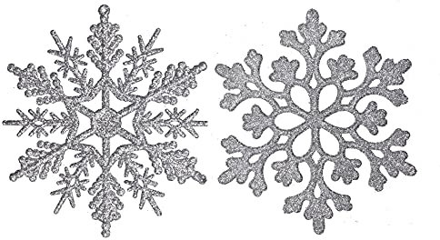 YYCRAFT 48 adornos de copo de nieve con purpurina para decoración de árbol de Navidad, color plateado