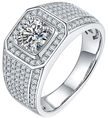 ANAZOZ 925 Silber Ringe Herren, 1ct Moissanite 4 Klaws Hohl Herren Silberring Gr.65 (20.7)