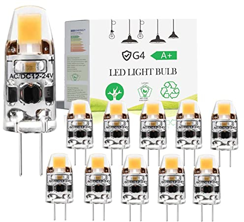 G4 LED Lampen Dimmbar, 2W G4 LED Birnen 3000K Warmweiß 200lm, Ersatz für 20W Halogenlampen, Kein Flackern 360° Lichtwinkel,12-24V AC/DC,10er Pack [Energieklasse E]