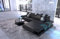 Ledersofa Venedig L Form Sofa Ecksofa in Leder - mit LED Beleuchtung, verstellbare Kopfstützen, Recamiere/Lederfarben wählbar/Ausrichtung wählbar (Ottomane rechts, Schwarz-Weiß)
