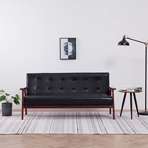 INLIFE 3-Sitzer-Sofa Schwarz Kunstleder