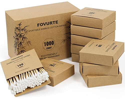 FOVURTE Bamboo Cotton Swabs 1000 Count - Natural Cotton Swab with Round Head Tips, Double Tipped Ear Sticks, Wooden Cotton Buds for Cleaning Travel Makeup