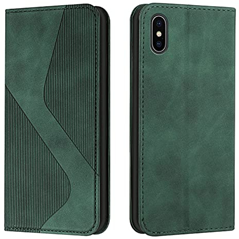 Mo-Somnus Kompatibel mit iPhone XS/iPhone X Hülle, Magnet PU Leder Flip Wallet Case Tasche Handyhülle, Stoßfeste Klappbar iPhone XS/X (5,8 Zoll) Brieftasche Klapphülle mit [Kartenfächer] (Grün)
