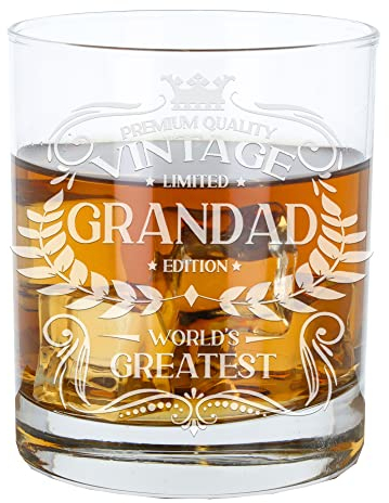 Always Looking Good Gifts for Grandad Vintage World's Greatest Grandad Engraved Whiskey Glass Present for Grandfathers Etched Whisky Bourbon Scotch Lowball Tumbler Glasses
