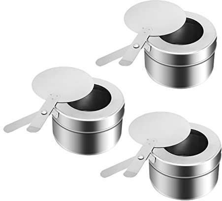 UOIENRT 3 Stück Edelstahl Chafer Wick Fuel Sterno, Wärmehalter mit Sicherheitsabdeckung, perfekt für Buffets und Catering-Events, Silber