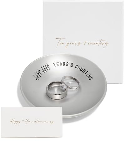 PureRejuva 10th Anniversary Tin Gifts – 4 In., Engraved, Aluminum Wedding Ring Holder Dish & Gift Box – 10 Year Anniversary for Him & 10 Year Anniversary for Her Smooth Style