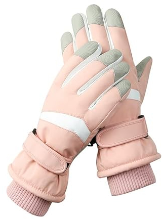 OneCut Skihandschuhe Damen, Touchscreen Winterhandschuhe mit Fleece Warm Winddicht Thermohandschuhe für Skifahren Snowboarden Laufen Radfahren Wandern Wintersport (Pink+Weiß)