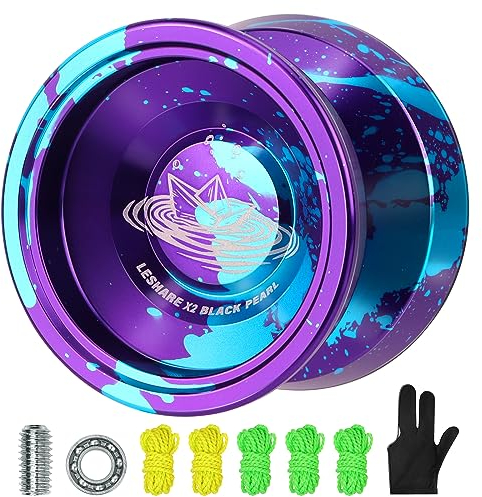 Yoyo Professionnel pour Adulte, Yoyo Réactif pour Les Enfants Débutants, Yoyo en Aluminium, Pro Trick YoYo Compétition Yoyo avec Remplacements Unresponsif Yoyo Palier (Bleu Violet)