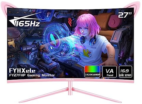 FYHXele Monitor Curvado, 27 Pulgadas, Velocidad 165 Hz, 1800R,VA 3000:1, 1ms, Tecnología AMD FreeSync,Inclinación Ajustable(1920x1080, 300cd/m² VESA, DP,USB, HDMI) Rosa