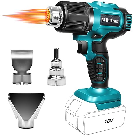 Pistola termica senza fili, pistola ad aria calda compatibile con batteria Makita da 18 V Volt LXT, 3 ugelli, 2 impostazioni di temperatura massima 500 °C, pistola termica per artigianato, tubi