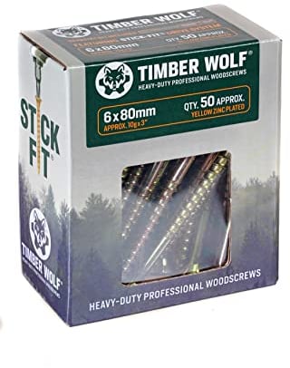 TIMBER WOLF TW60080 Vis à bois – 6,0 x 80 mm – Boîte de 50 pièces, zinc et jaune (or)