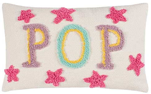 furn. Heya Home Pop Feather Filled Cushion – Colourful Tufted Cotton Slogan Decorative Pillow (Multicolour – 30x50cm)