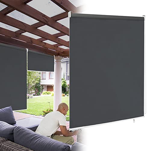 VA-Cerulean Senkrechtmarkise Außenrollo 100x140 cm Anthrazit | Textiler Sichtschutzrollo, Sonnenschutz & Verdunkelung, wetterfestes Fensterrollo/Balkonrollo für Fenster, KEINE Jalousie