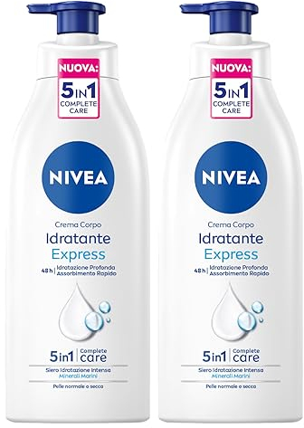 NIVEA Feuchtigkeitsspendende Körpercreme Express 48h mit schneller Absorption mit intensiver Feuchtigkeitsserum und Meeresmineralien für normale oder trockene Haut - 2 Flaschen à 500 ml