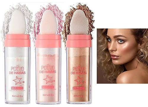 Highlighter Puder Stick, Body Highlight Patting Puder, Fairy Highlight Puder-Highlighter Schimmernder Highlighter Puderstift, für Gesicht Augen Lippen Haare Körper Glow Kosmetik (03)
