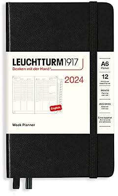 LEUCHTTURM1917 367842 Wochenplaner Pocket (A6) 2024, 12 Monate, Schwarz, Englisch