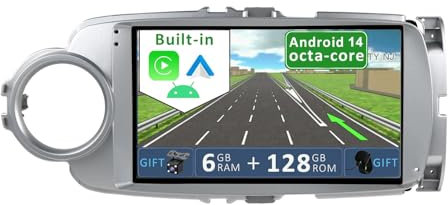 YUNTX [6GB+128GB] Android 14 Autoradio per Toyota Yaris GRMN （2012-2017）-[Incorporato Carplay/Android Auto/DSP/GPS]-9 pollice IPS 2.5D Touch Screen-CAM+MIC-DAB/Mirror Link/Bluetooth 5.0/WiFi/USB/4G