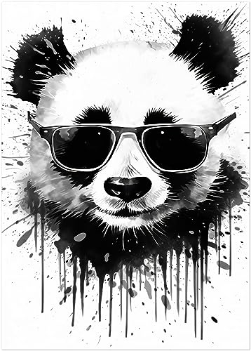 Generisch Panda - Tier Poster - Lustige Tiere Wandbild Illustration Kunstdruck P283N Schwarz Weiß (50x70 cm)